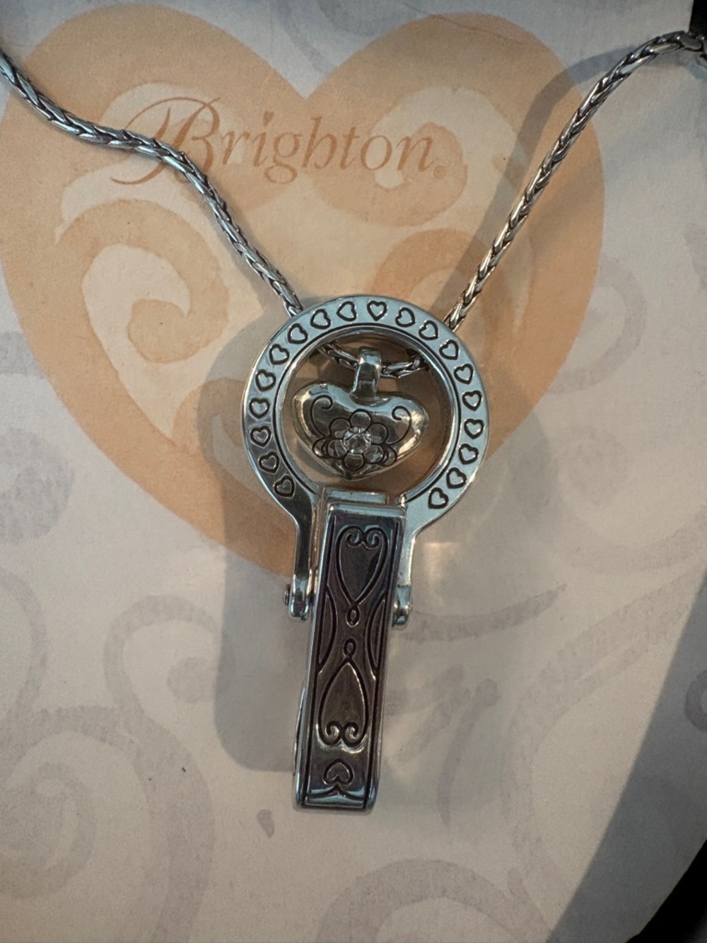 Brighton Silver Plated Badge Clip Pendant Necklace J43380